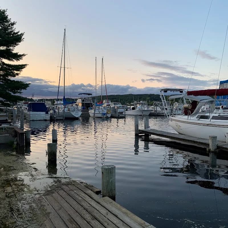 View of Betsie Bay Marina in Elberta, MI