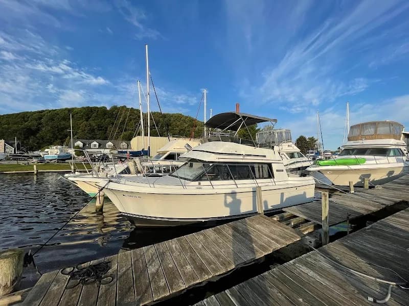 View of Betsie Bay Marina in Elberta, MI
