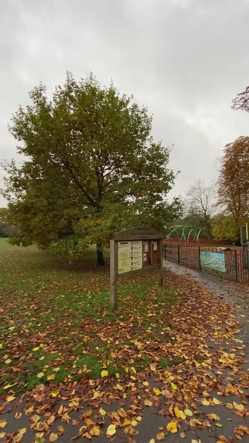 View of Churchfields Recreation Ground in Weybridge, London