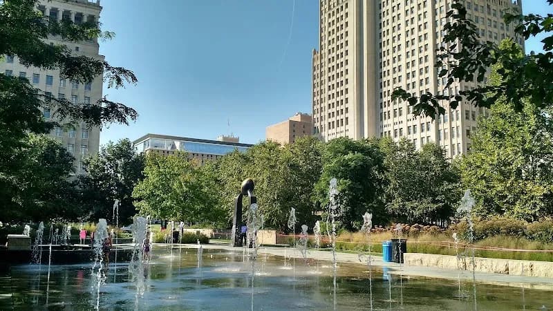 View of Citygarden Sculpture Park in St. Louis, MO