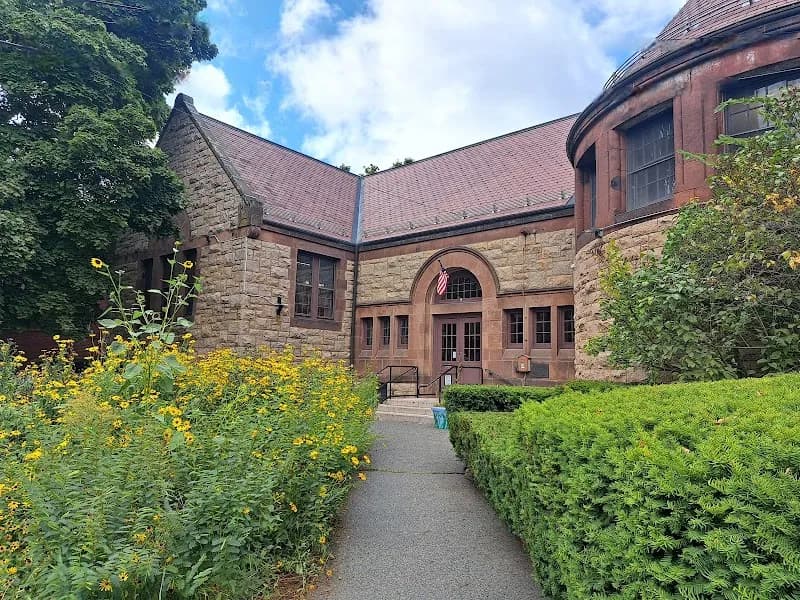 View of Dedham Public Library in Dedham, MA