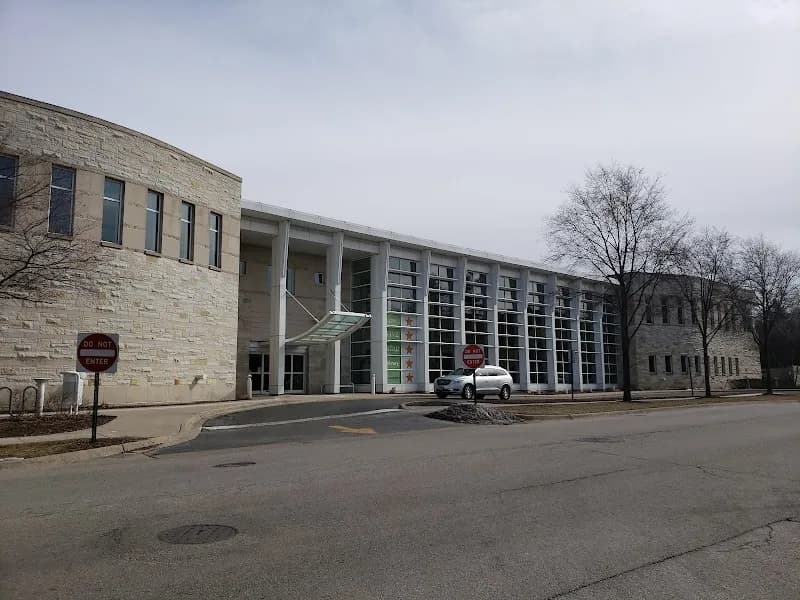View of Elmhurst Public Library in Elmhurst, IL