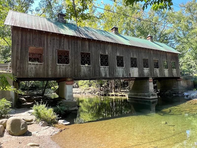 View of Emert's Cove Historic Covered Bridge in Pittman Center, TN