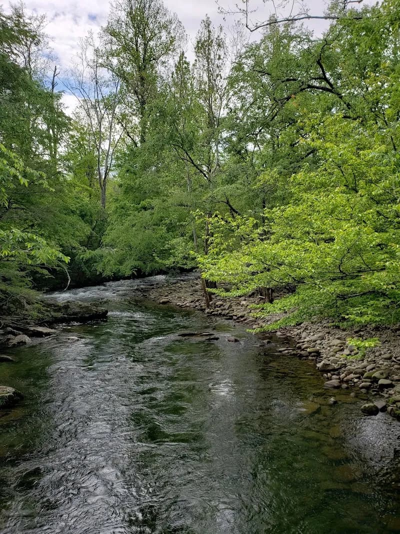 View of Emert's Cove Historic Covered Bridge in Pittman Center, TN