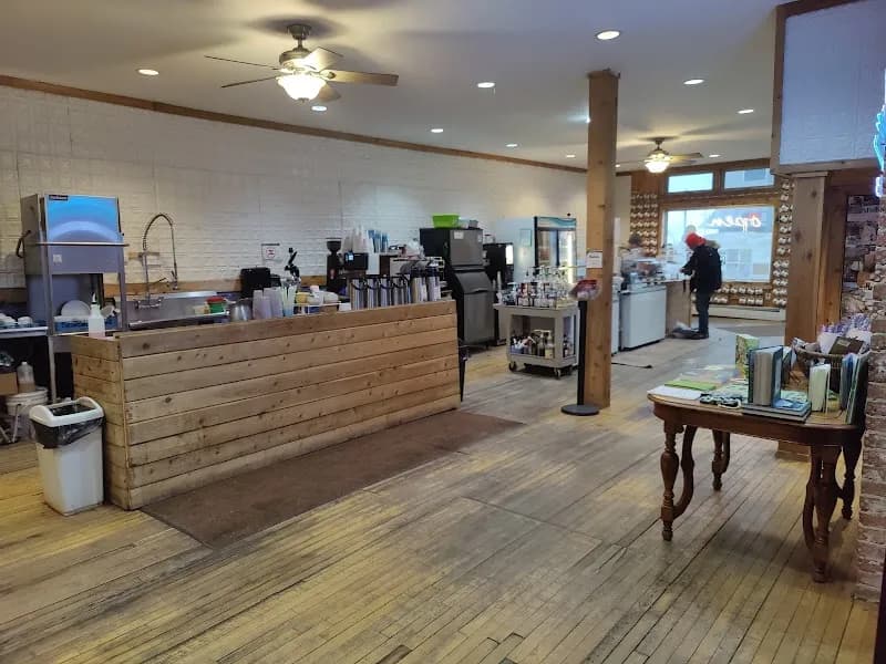 View of Falling Rock Cafe and Book Store in Munising, MI