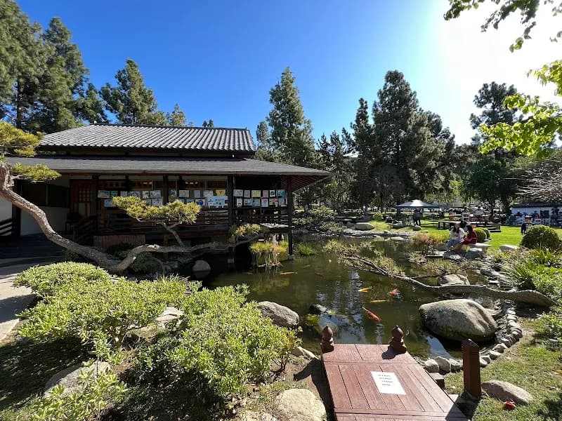 View of Friendship Garden and Japanese Tea House in Glendale, CA