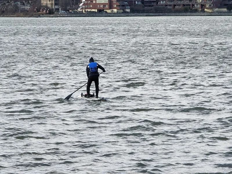 View of Hudson River Waterfront Walkway in Jersey City, NJ