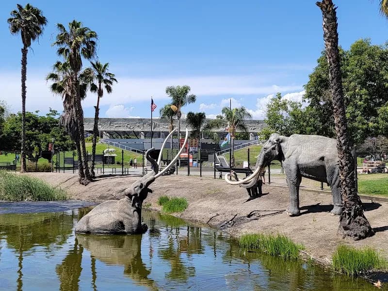 View of La Brea Tar Pits and Museum in Los Angeles, CA