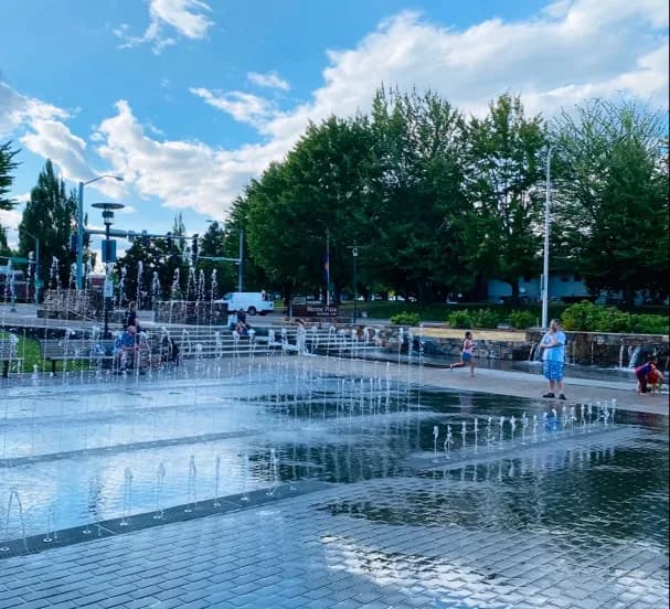 View of Murase Plaza Park in West Linn, OR