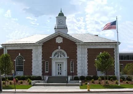 View of Needham Free Public Library in Needham, MA