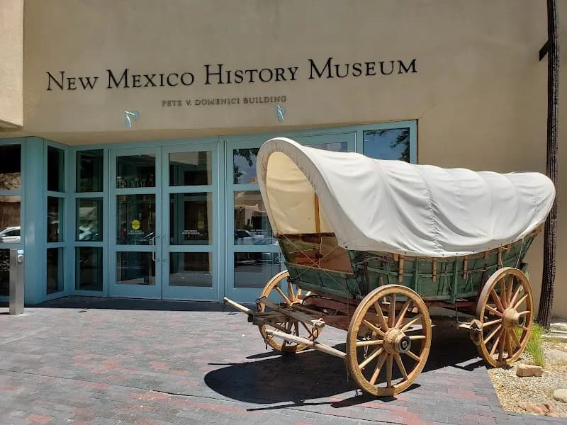 View of New Mexico History Museum in Santa Fe, NM