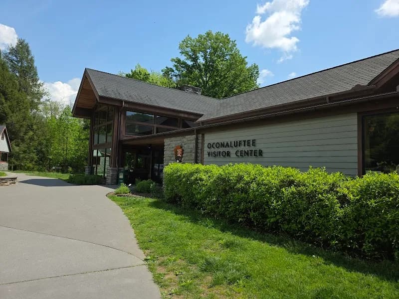 View of Oconaluftee Visitor Center in Cherokee, NC