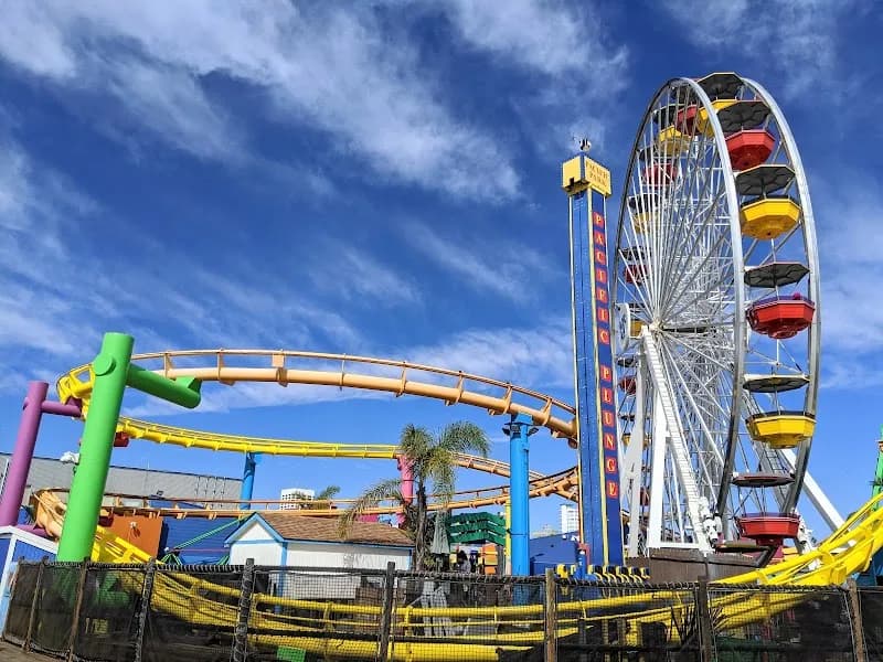 View of Pacific Park on the Santa Monica Pier in Los Angeles, CA