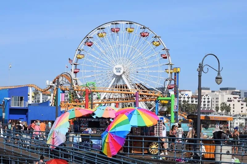View of Pacific Park on the Santa Monica Pier in Los Angeles, CA