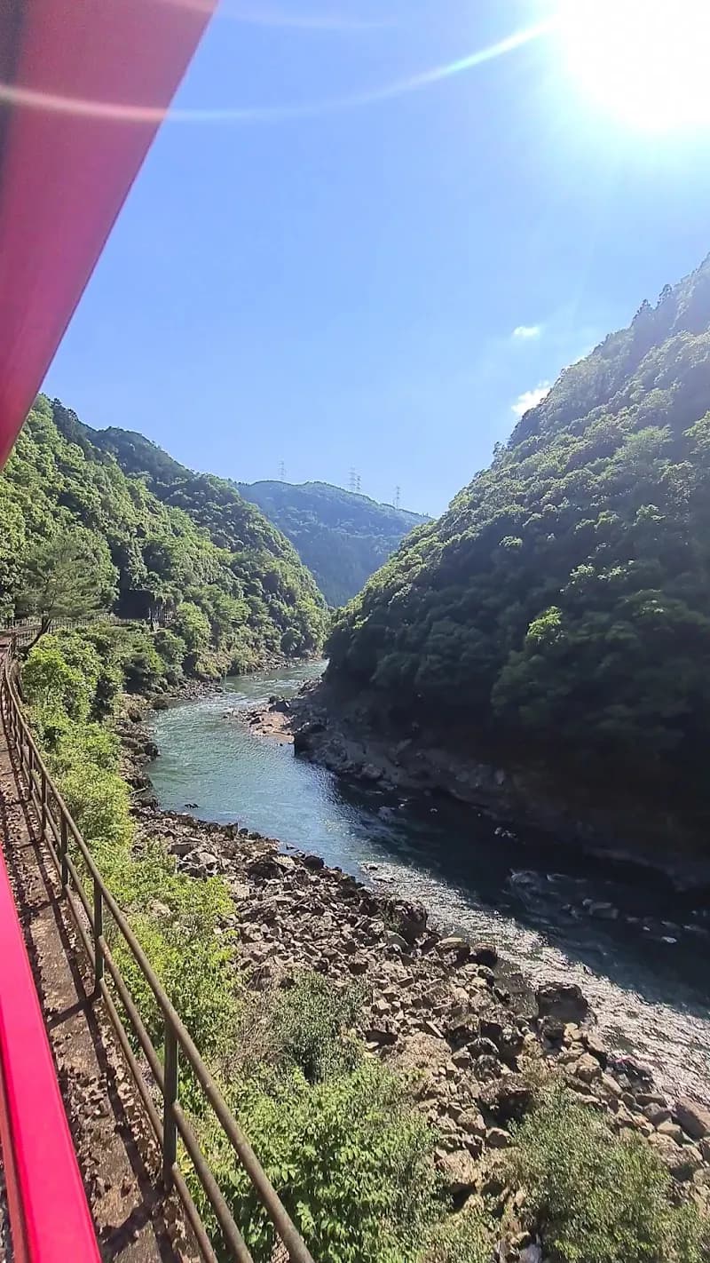 View of Sagano Scenic Railway trolley train in Arashiyama, KYO