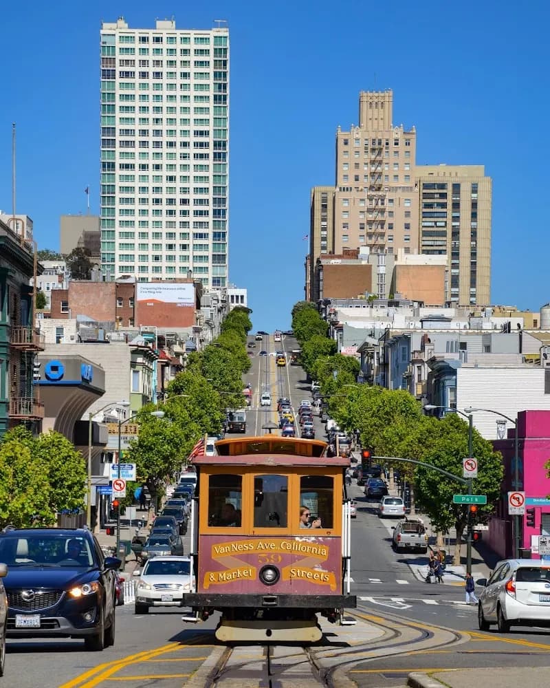 View of California St & Van Ness Ave in San Francisco, CA