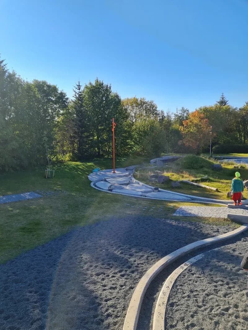 View of Elliðaárstöð leikvöllur/playground in Reykjavik, RVK