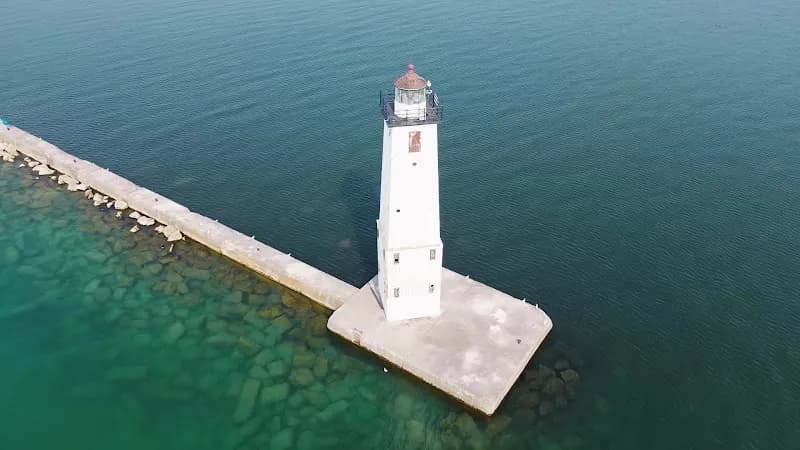 View of Frankfort North Pier Lighthouse in Empire, MI