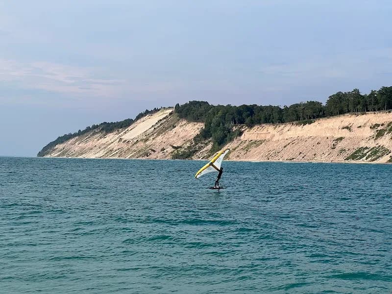 View of Frankfort North Pier Lighthouse in Empire, MI