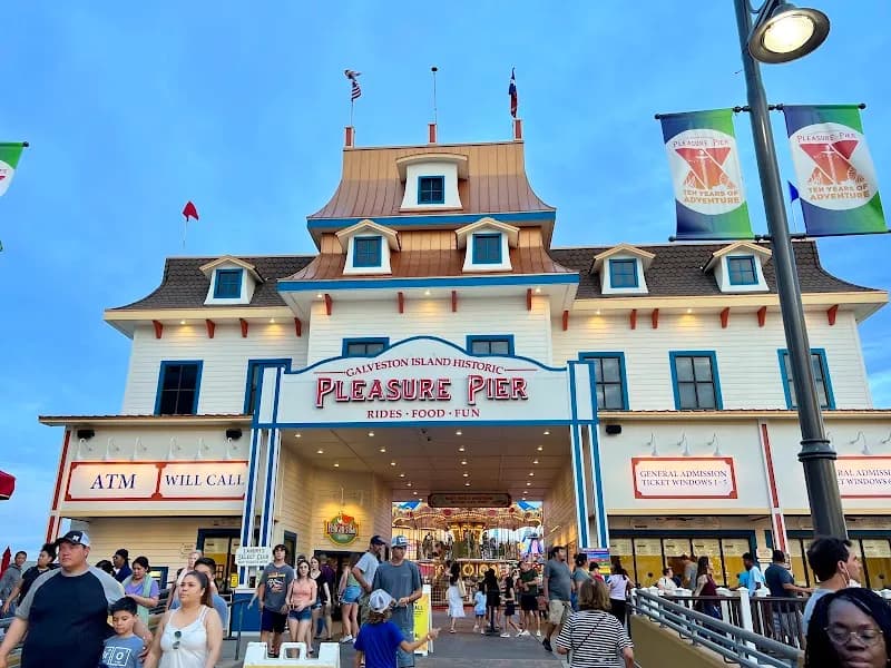 View of Galveston Island Historic Pleasure Pier in Galveston, TX