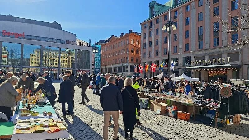 View of Hötorgets loppmarknad in Vaxholm, Stockholm
