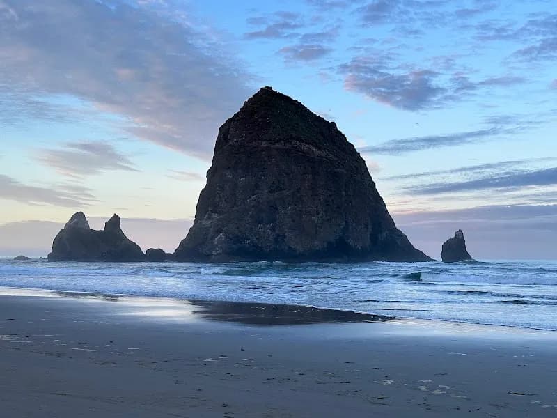 Haystack Rock tourist attraction in Cannon Beach, OR