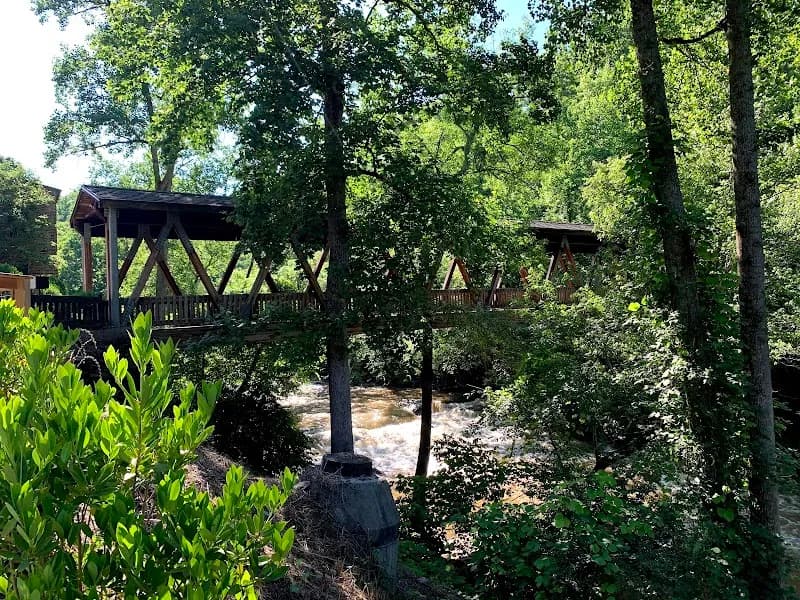 View of Historic Roswell Mill Covered Bridge in Roswell, GA