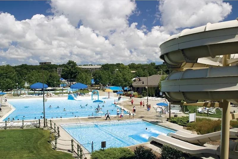 View of Mystic Waters Family Aquatic Center in Arlington Heights, IL