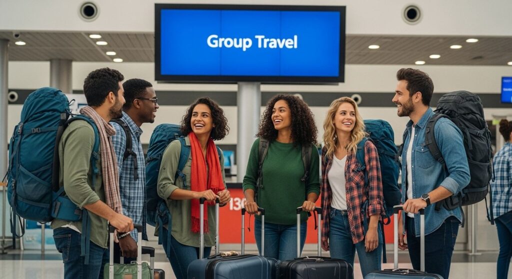 group travel airport departure