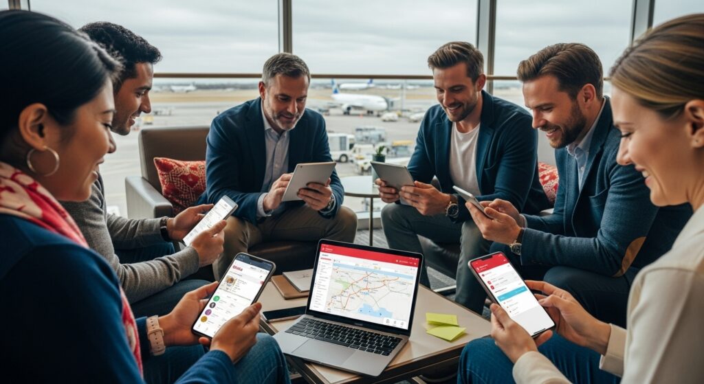 travel itinerary app, group planning, airport lounge