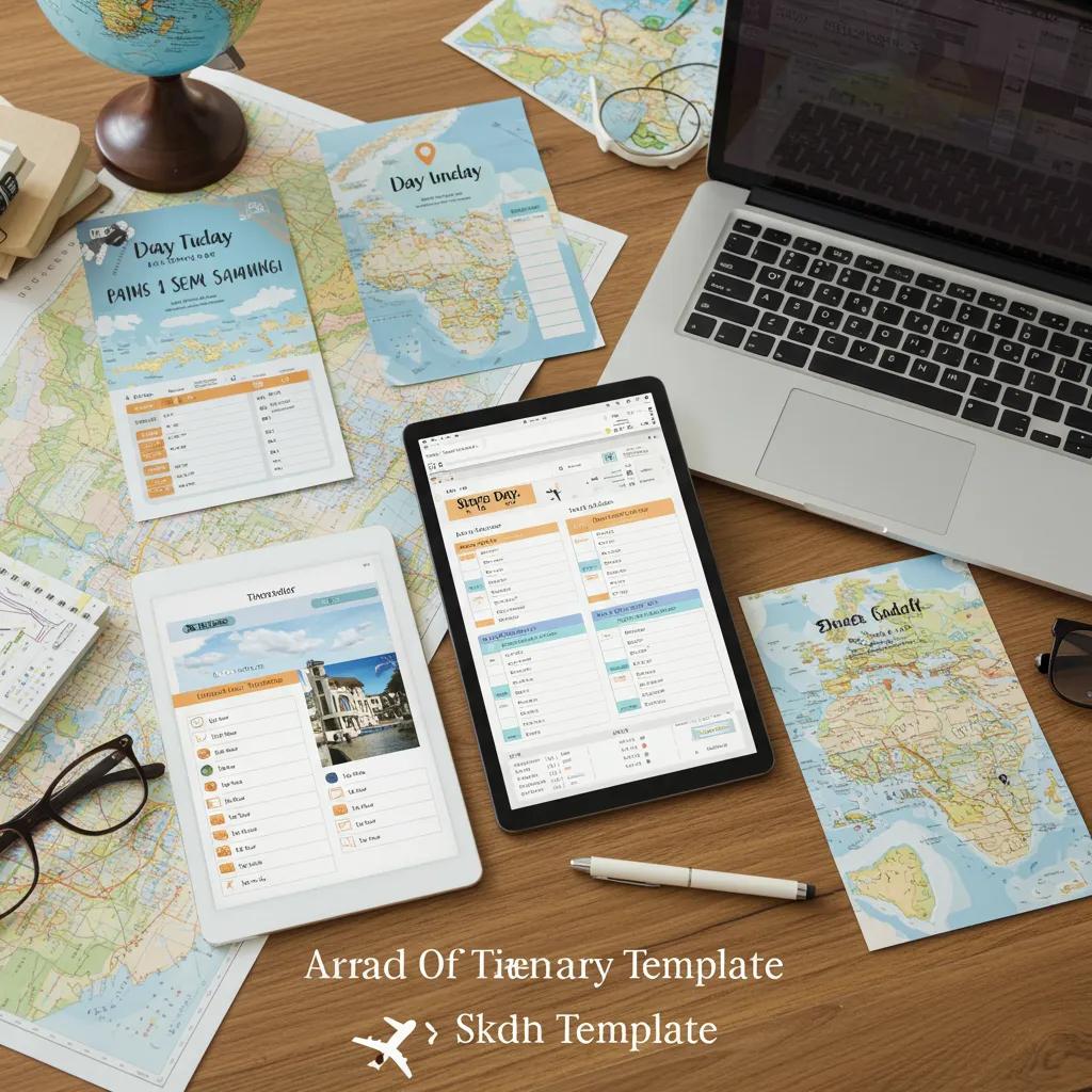 Different travel itinerary templates for family trips displayed on devices, highlighting organization