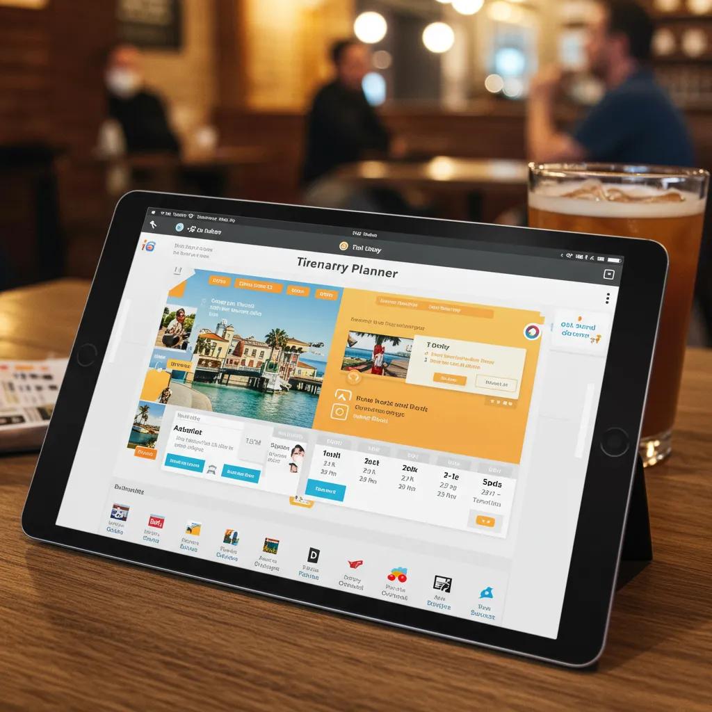 Tablet displaying a clean digital itinerary planner in a coffee shop