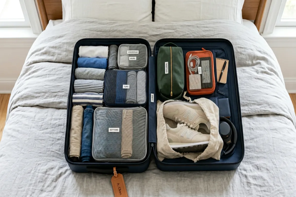 Perfectly packed carry-on suitcase with packing cubes