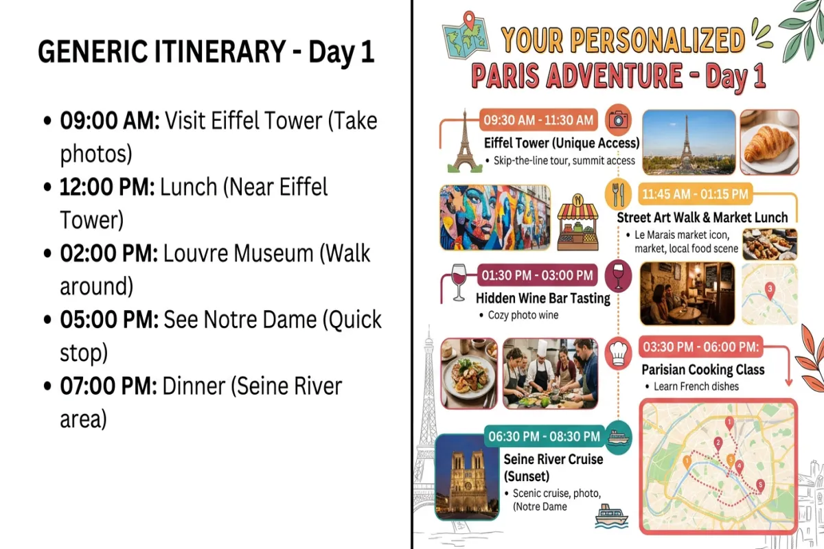 Generic vs personalized itinerary comparison