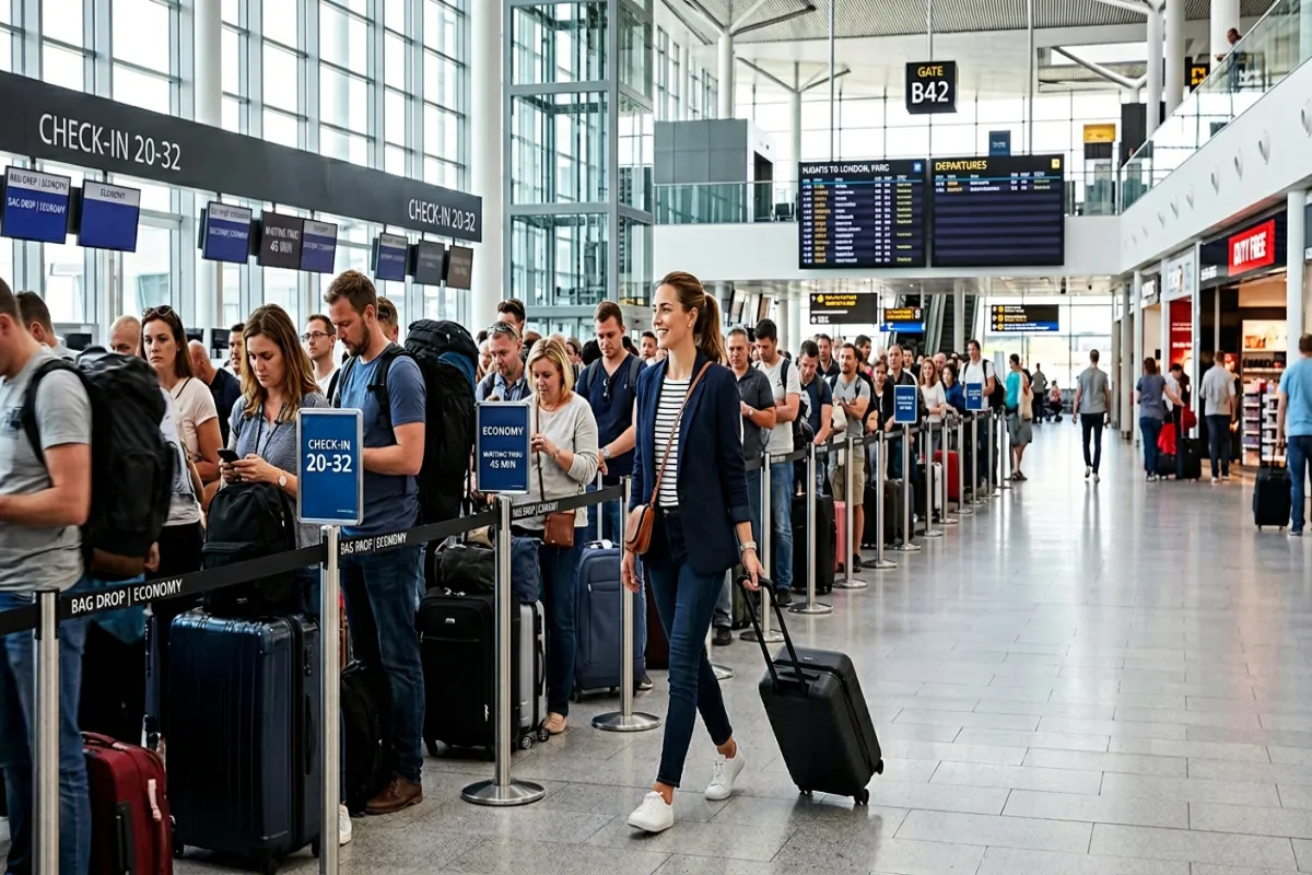 Traveler using travel hacks to breeze through airport