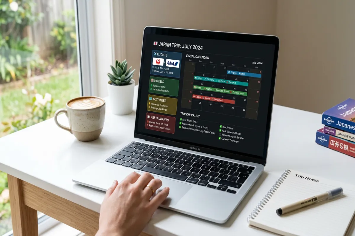 Organized trip planning workspace